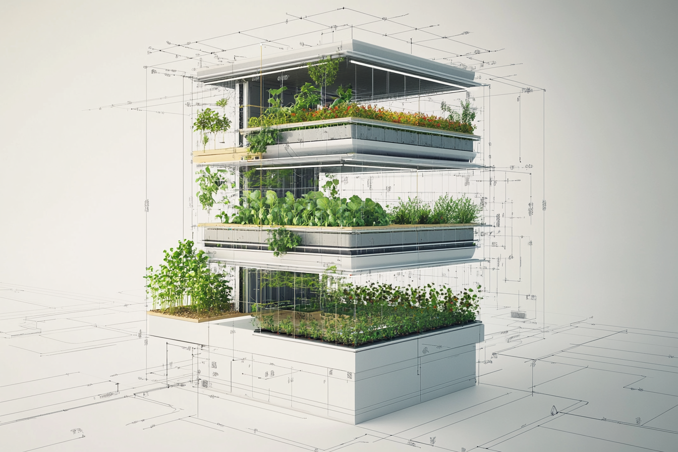 Ein anschauliches Diagramm zeigt die Vorteile und Herausforderungen der Gründung einer Vertical-Farm. Zu sehen sind wichtige Punkte wie hohe Anfangsinvestitionen, effiziente Flächennutzung und Anbau ohne Pestizide. Ein stilisiertes Bild einer Vertical-Farm mit üppigen Pflanzen und moderner Technologie verdeutlicht das Potenzial für höhere Erträge und verringerten Ressourcenverbrauch.