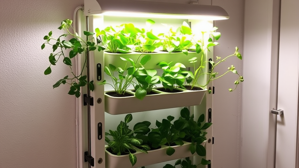 DIY Vertical Farm aus IKEA IVAR-Regalen mit LED-Beleuchtung, Anzuchtschalen und Ventilatoren zur optimalen Pflanzenpflege auf kleinem Raum.