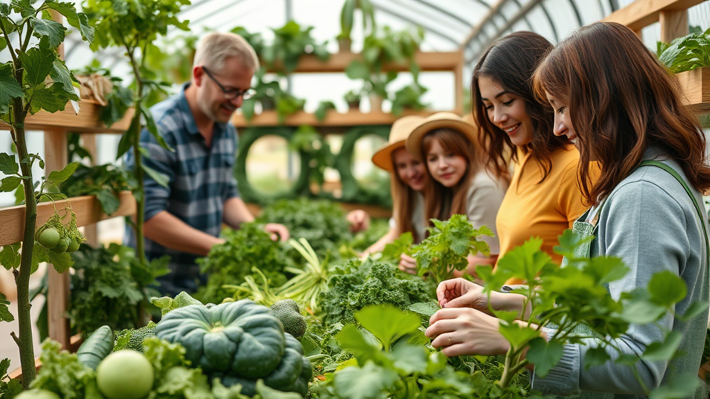 Familie beim gemeinsamen Anbau von Obst und Gemüse in einer Vertical-Farming-Anlage, fördert gesunde Ernährung und Bewusstsein für Lebensmittelherkunft.