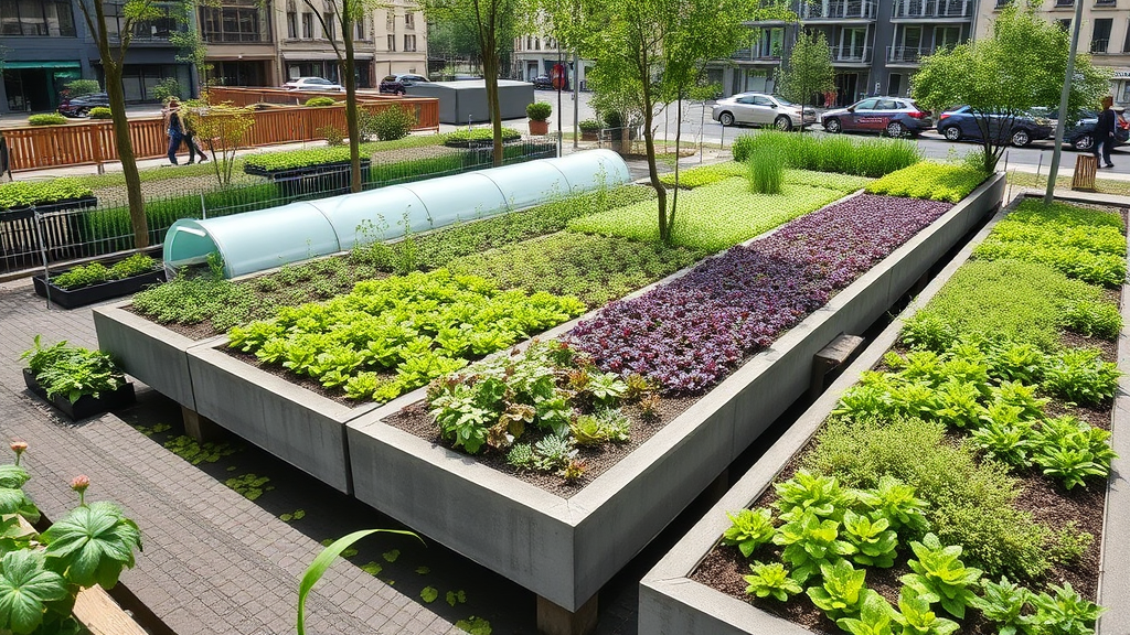 Vertikale Landwirtschaftsanlage aus recycelten Materialien mit Gemüse- und Kräuteranbau, Aquaponik-System und urbaner Umgebung in Chicago, Berlin und Frankreich.